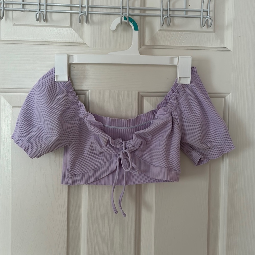 Purple crop top with tie center